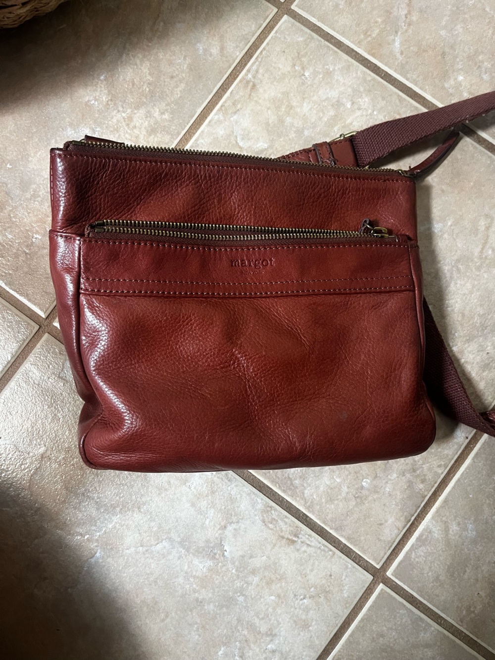 margot Burgundy Leather Messenger Bag with Front Zip